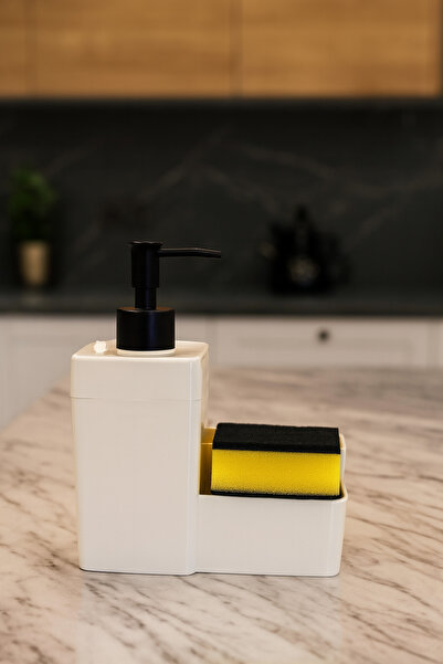 MAKRİ HOME Diamond Süngerlikli Sıvı Sabunluk 450 ml (19x16x8 cm) - Krem