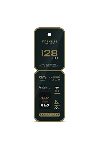 POWERWAY بطاقة ذاكرة SDXC فائقة السرعة بسعة 128 جيجابايت وسرعة 90 ميجابايت/ثانية تدعم تصوير 4K