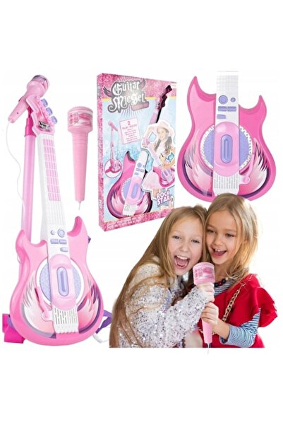 Glow Goods Комплект китара за деца с микрофон с усилвател, контрол на силата ...