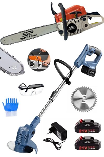 Spech Power Benzinli Ağaç Kesme Motoru Zincirli Dal Budama ve 21V Çift Akülü ...