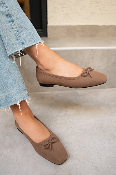 LAMİNTA Γυναικείες μπαλαρίνες Linda Bitter Brown Suede με λεπτομέρεια φιόγκου