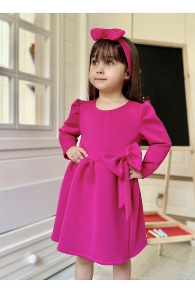 ÖZSEMODA Pembe Scuba Kumas Karpuz Kollu Elbise