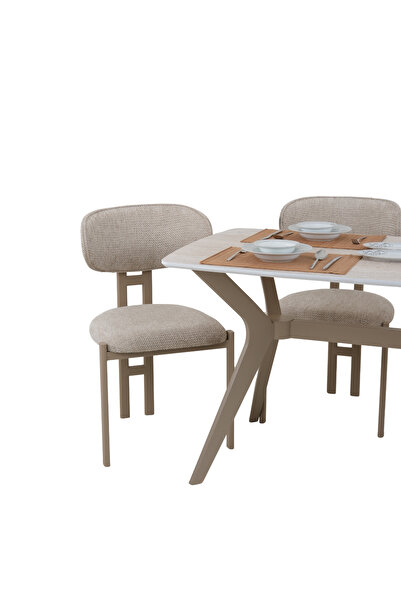 PLASMOB 80X120 MDF Mutfak Masası (Sadece Masa) Salon Masası Balkon Masası Viktoria Serisi-Traverten/Capiçino