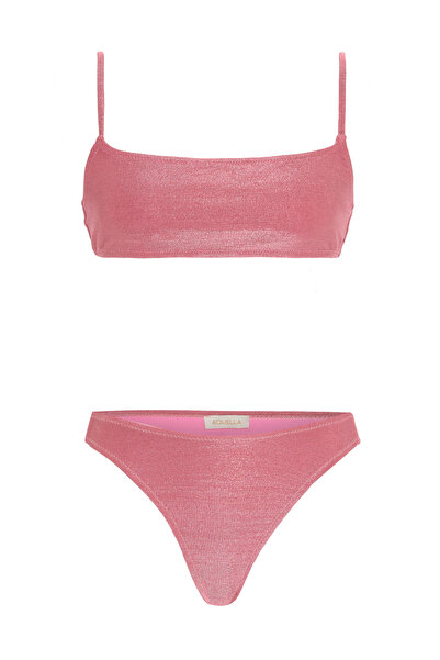 AQUELLA Lurex Pink Strapless Bikini