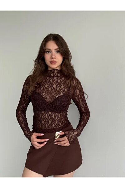 MAMAYAGA Γυναικείο μισό ζιβάγκο με πλήρη ελαστική δαντέλα τυλιγμένο αθλητικό κομψό σχέδιο νυχτερινή μπλούζα