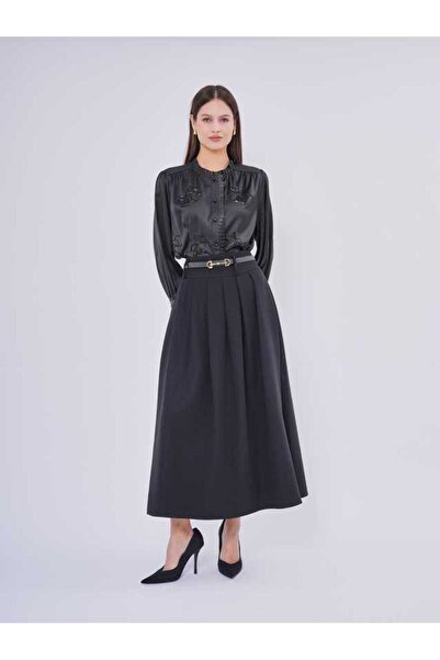 SERPİL Dantel Manşet Detaylı Saten Uzun Kollu Kadın Gömlek 50601