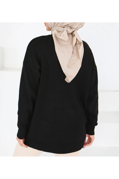 hayal giyim Heart Embroidered Knit Sweater - Black