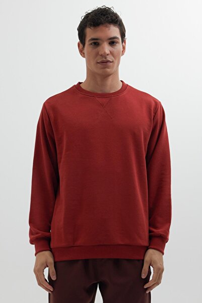 Tudors Унісекс, вільний крій, зручний крій, 100% бавовна, базовий цегляно-червоний светр з круглим вирізом