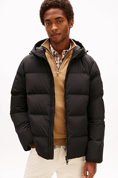 Tommy Hilfiger Pánská vatovaná bunda s kapucí Regular Fit - černá