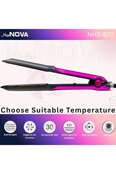 NEW NOVA Professional Hair Straightener with Adjustable Heat and Negative Ion Function (NHS-870)