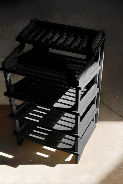 KUT TASARIM Ahşap Ayakkabılık 5 Katlı 5 Raflı 10 Çift Ayakkabı Doğal ve Siyah...