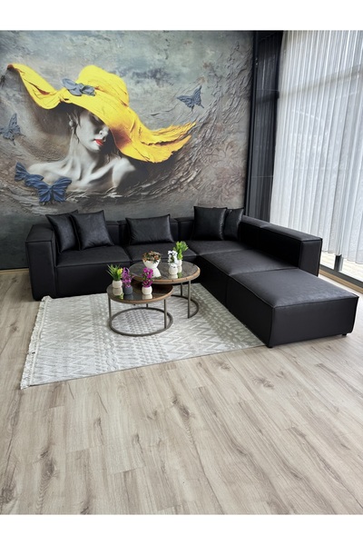 Erduran Mobilya Angelo 5 modül siyah nubuk köşe koltuk takımı