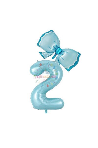İSTOÇ PARTİ Blue Number Bow Foil Balloon Set Age 2