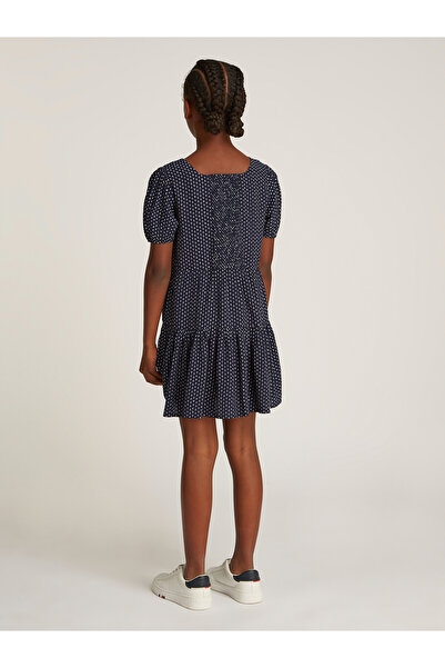 Tommy Hilfiger Girls Dark Night Navy Short Sleeve Polka Dot Print Dress
