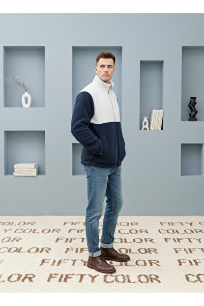 Fifty Color Преміум, унісекс, синьо-білий, кольорові блоки, на блискавці, високий комір, шерпа, поляр, куртка