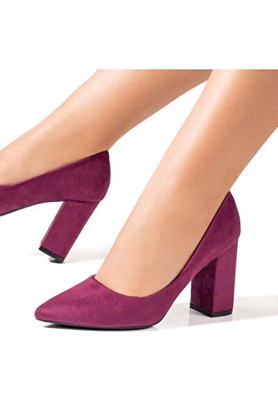 BMoD Pantofi de damă din piele întoarsă violet cu toc gros MOD06129