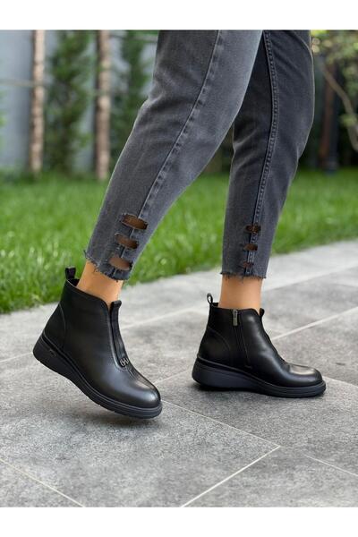 DİVA Siyah Deri Dolgu Kadın Günlük Bot