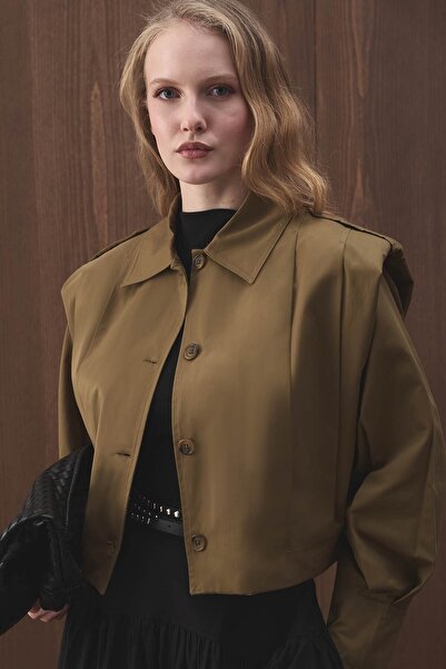 Hooopstore Μπουφάν με επένδυση από γαμπαρντίνα κοντό χακί