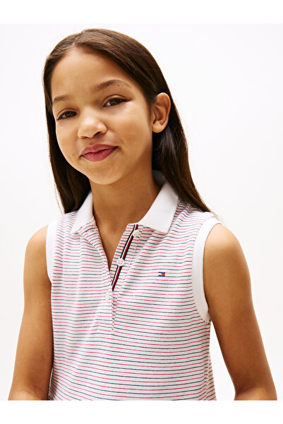 Tommy Hilfiger Girls Red White Blue Stripes Sleeveless Polo Dress