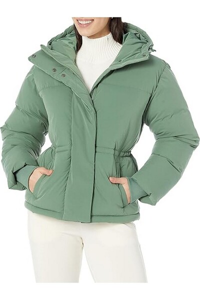 Amazon basics Women's short down jacket with hood, green, size 2xl,