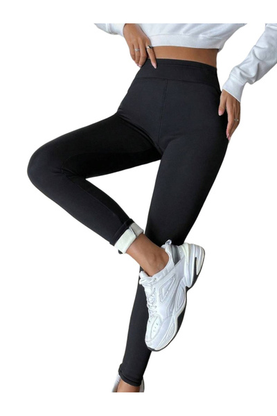 OEM Colanti termici dama cu talie inalta si captuseala fleece, model casual, Negru - S