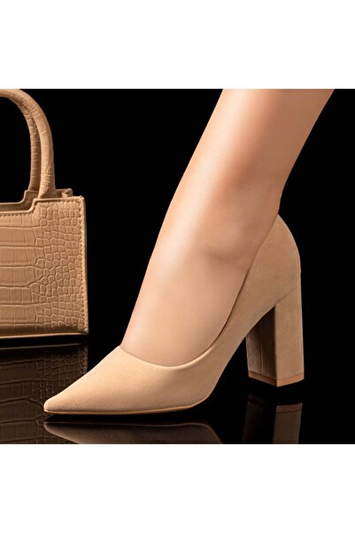 Modlet.ro Women's beige suede block heel pumps MOD06129
