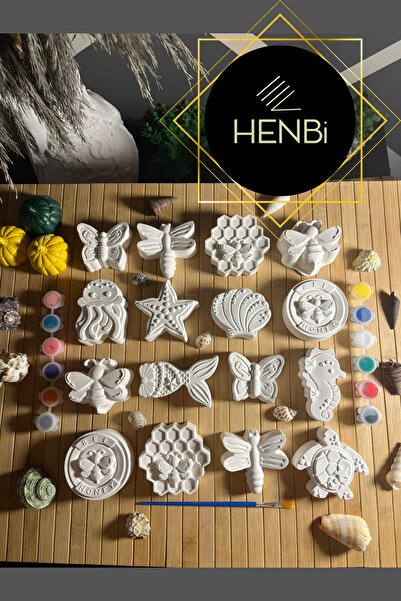 HENBi 16 Adet Mega XXL (3D) Taş Boyama Seti Hayvanlar Taş Boyama Anne ve Çocuk Etkinliği Boyama Seti