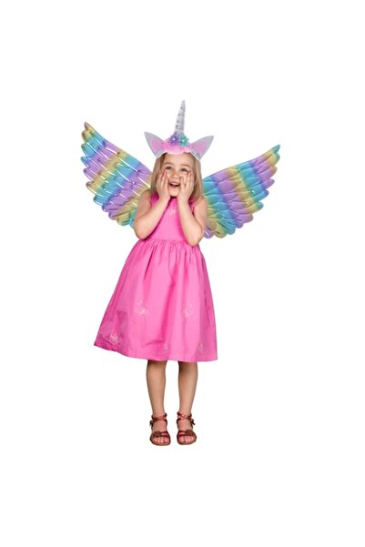 Glow Goods Set Costume for Girls, Unicorn Model with 2 Pieces, Crown and Wings, Universal Size, 43 cm x 23 cm