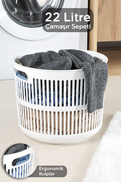Meleni Home 22 Litre Solara Yuvarlak Çamaşır Sepeti - Kulplu Çok Amaçlı Sepet...