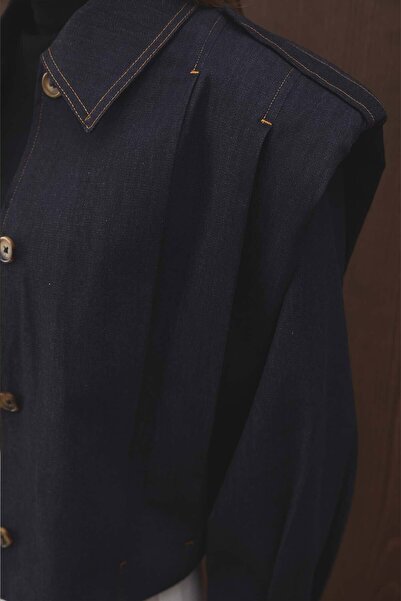 Hooopstore Padded Denim Look Short Navy Blue Jacket