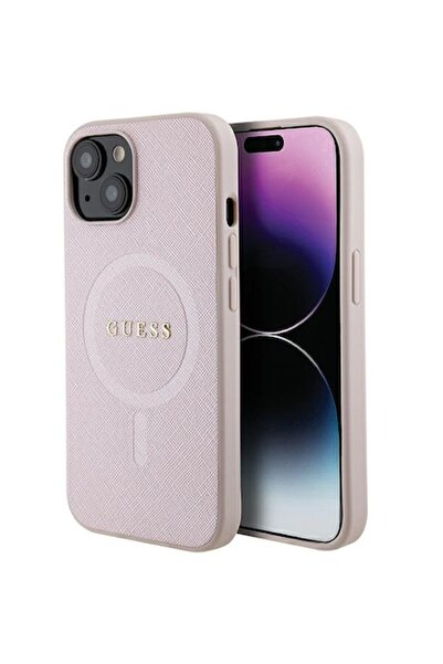 Guess Σκληρή Θήκη Saffiano MagSafe για iPhone 15 Plus - Ροζ