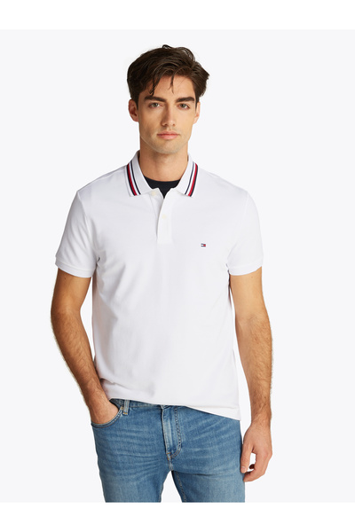 Tommy Hilfiger Men White Short Sleeve Regular Fit Signature Collar Polo T-Shirt