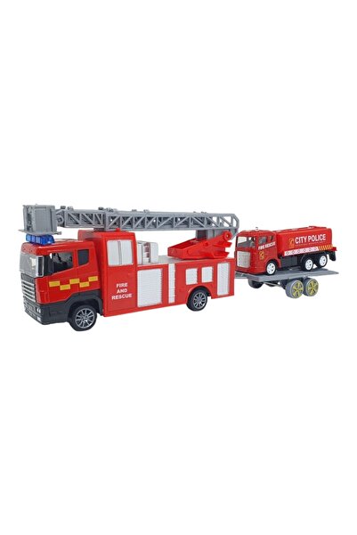 Vardem Friction Fire Truck Set Carrying Construction Machinery - Fire Truck Set