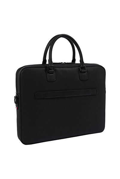 Tommy Hilfiger Men Black Business Leather Laptop Bag