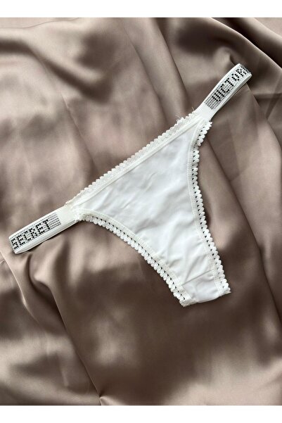 GORALİS JEWELRY Beyaz Taş ve Dantel Detaylı Lüks Külot