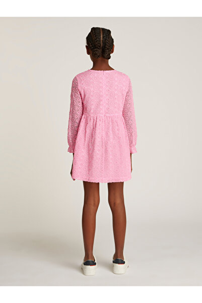 Tommy Hilfiger Girls Pink Sugar Long Sleeve Floral Lace Dress