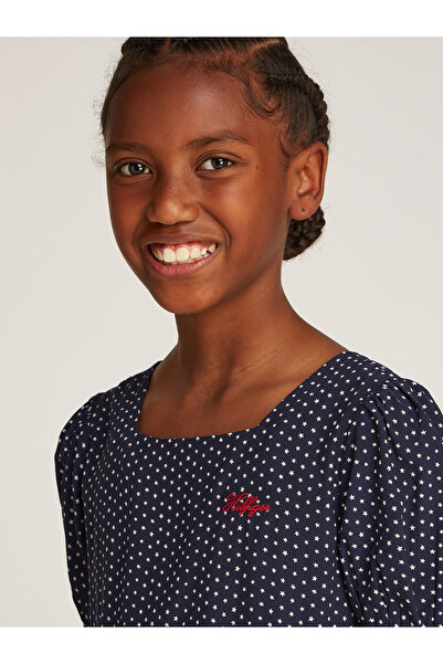 Tommy Hilfiger Girls Dark Night Navy Short Sleeve Polka Dot Print Dress