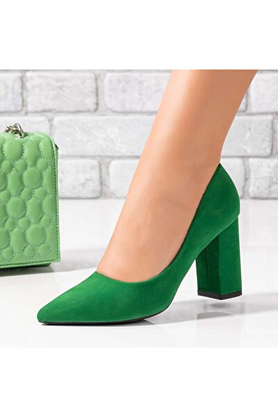 Modlet.ro Women's green suede block heel pumps MOD06129