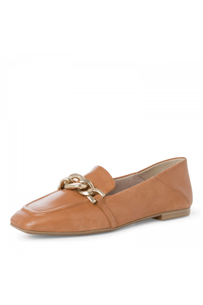 Tamaris Brown genuine leather loafers with gold accessory and square toe