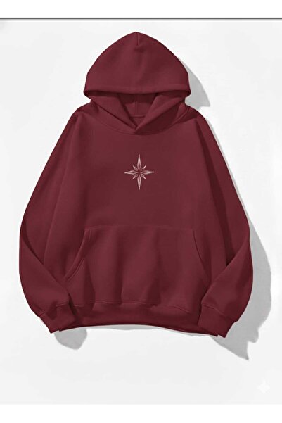 blackbonds Unisex Renkli Kapüşonlu Sweatshirt küçük pusula baskılı