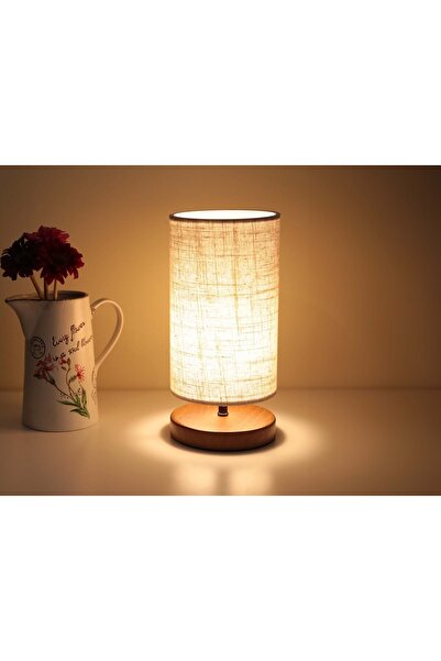 Storish Lady Yatak Odası Masa Lambası Abajur Ahşap Krem