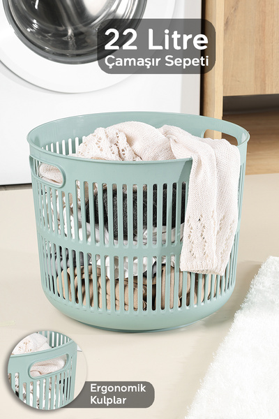 Meleni Home 22 Litre Solara Yuvarlak Çamaşır Sepeti - Kulplu Çok Amaçlı Sepet...