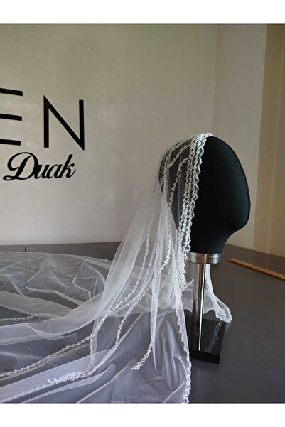 ZEN DUVAK Kırık Beyaz Nakışlı Gelin Duvağı