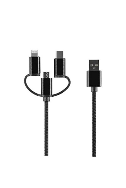 Setty Cablu USB 3 în 1 - Lightning + USB-C + Micro USB, 1,0 m, 2A, Nylon Negru