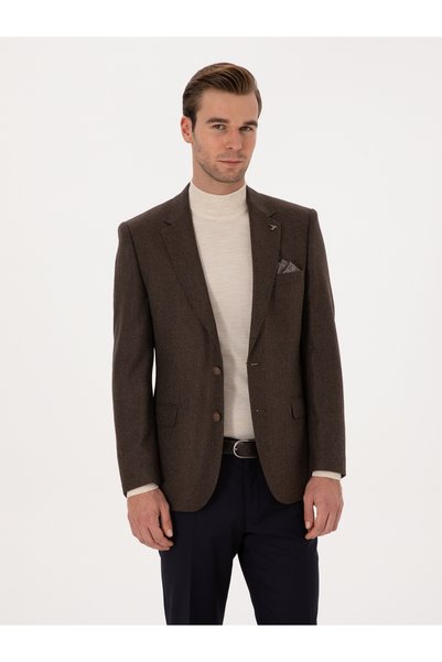 Cacharel Kahverengi Slim Fit Yün Kaşmir Karışımlı Ceket 50299266-VR029
