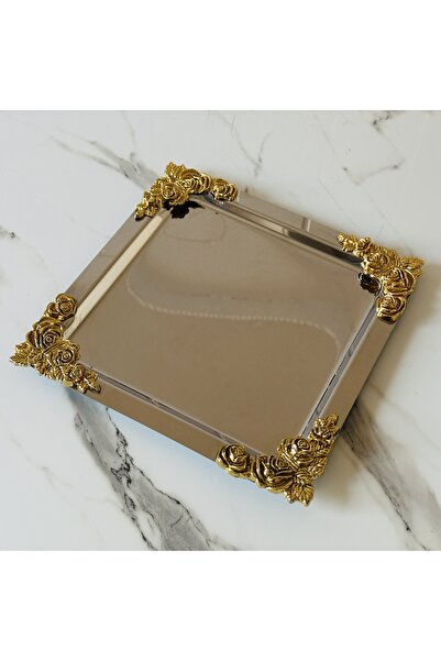 Melinda Stainless Square Silver Plated Gold Handled Serving Presentation Tray 1 Piece (21X21)