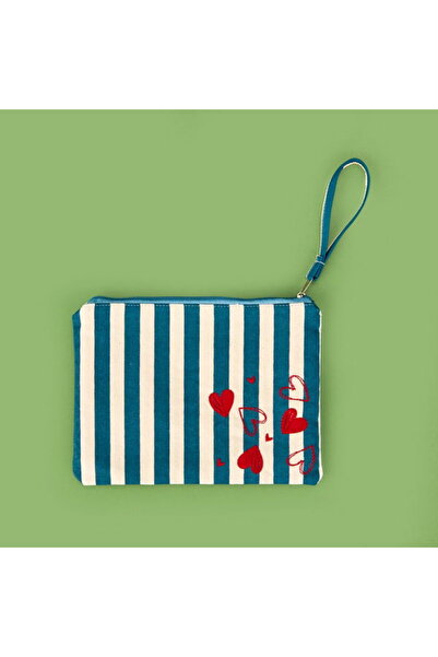 Barnaby Косметичка з деталями у вигляді смугастого серця - синя / бежева - 16...