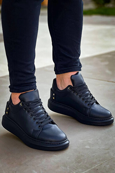 Zerenyus Zrk047 Black Thick Sole Lace-Up Casual Men's Sports Shoes