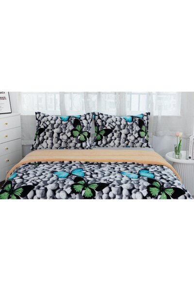 OEMS Family Design Cocolino Plush Duvet Set for 2, 3pcs (200x230 cm) - Grey Butterflies