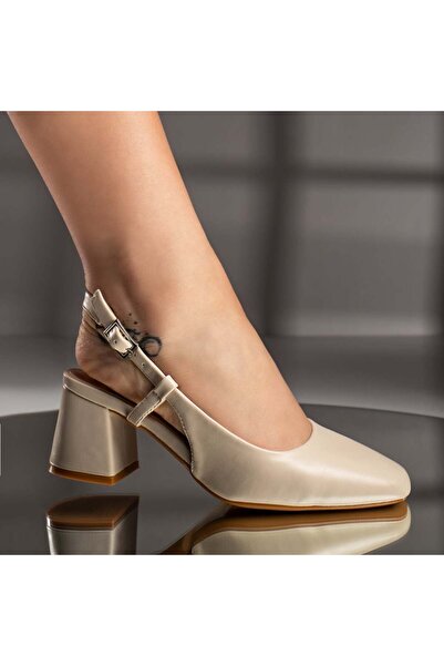 BMoD Pantofi bej pentru femei cu toc gros și baretă MOD11545